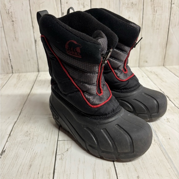 Sorel Kids' Black and Red Snow Boots Child Size 12 - Picture 1 of 8